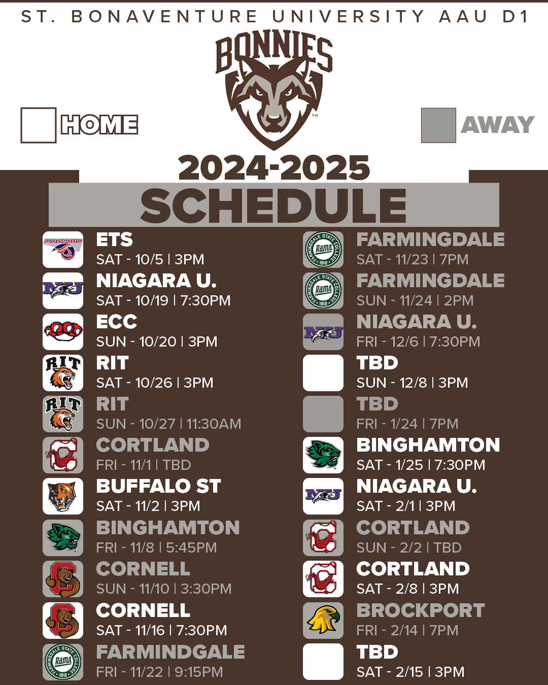 2024/2025 Schedule has been released St. Bonaventure Bonnies Hockey